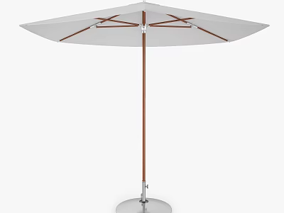Outdoor White Umbrella With Wooden Frame And Silver Base Stand 3d model