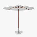 Outdoor White Umbrella With Wooden Frame And Silver Base Stand