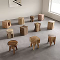 Quiet Wind Stool Round Stool Wooden Stool Shoe Changing Stool Small Low Stool 3d model