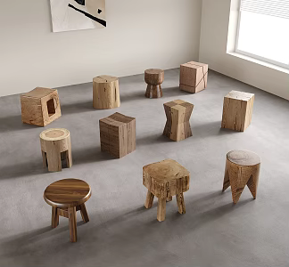 Quiet Wind Stool Round Stool Wooden Stool Shoe Changing Stool Small Low Stool 3d model