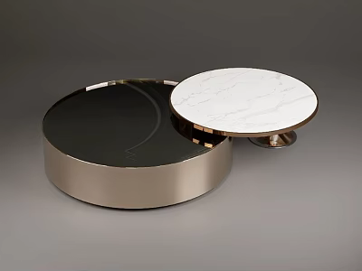 Round Coffee Table with Rotating Marble and Black Top Metal Frame Design 3d model