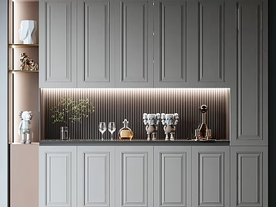 Elegant Modern Sideboard Cabinet With Marble Countertop And LED Lighting Decorations 3d model