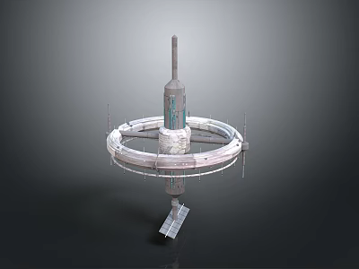 Industrial Circular Ring Structure Featuring Central Tower And Metallic Support Antennas 3d model