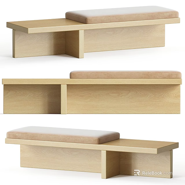 Modern Wooden Sofa Bench With Cushioned Seat And Layered Structure Design 3d model 