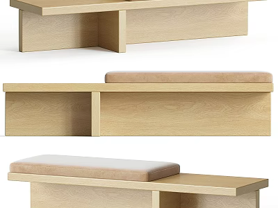 Modern Wooden Sofa Bench With Cushioned Seat And Layered Structure Design 3d model