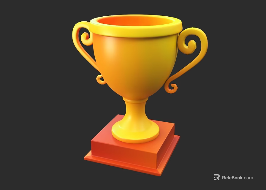 Elegant Yellow Trophy With Curved Handles And Red Base Stand Design 3d model 