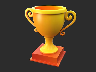 Elegant Yellow Trophy With Curved Handles And Red Base Stand Design 3d model