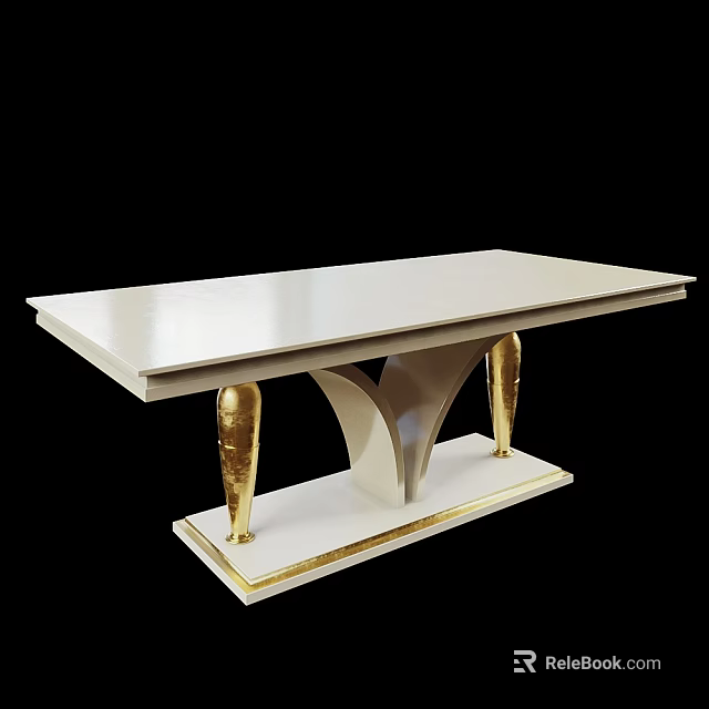 Elegant Modern Dining Table With White Tabletop And Golden Legs Design 3d model 