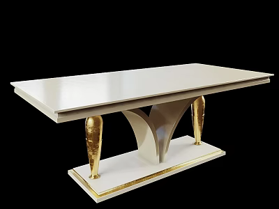 Elegant Modern Dining Table With White Tabletop And Golden Legs Design 3d model