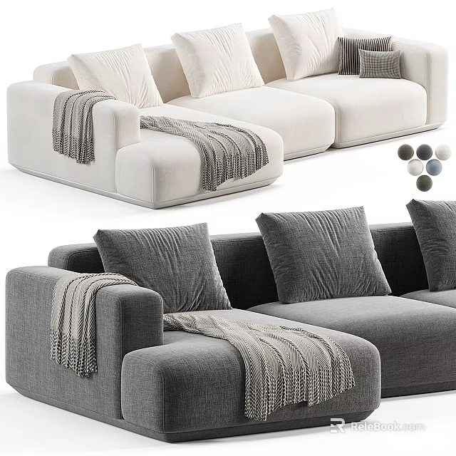 Modern Multi Seater Sectional Sofa with Pillows Throws and Color Options 3d model 