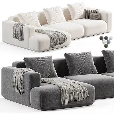 Modern Multi Seater Sectional Sofa with Pillows Throws and Color Options 3d model