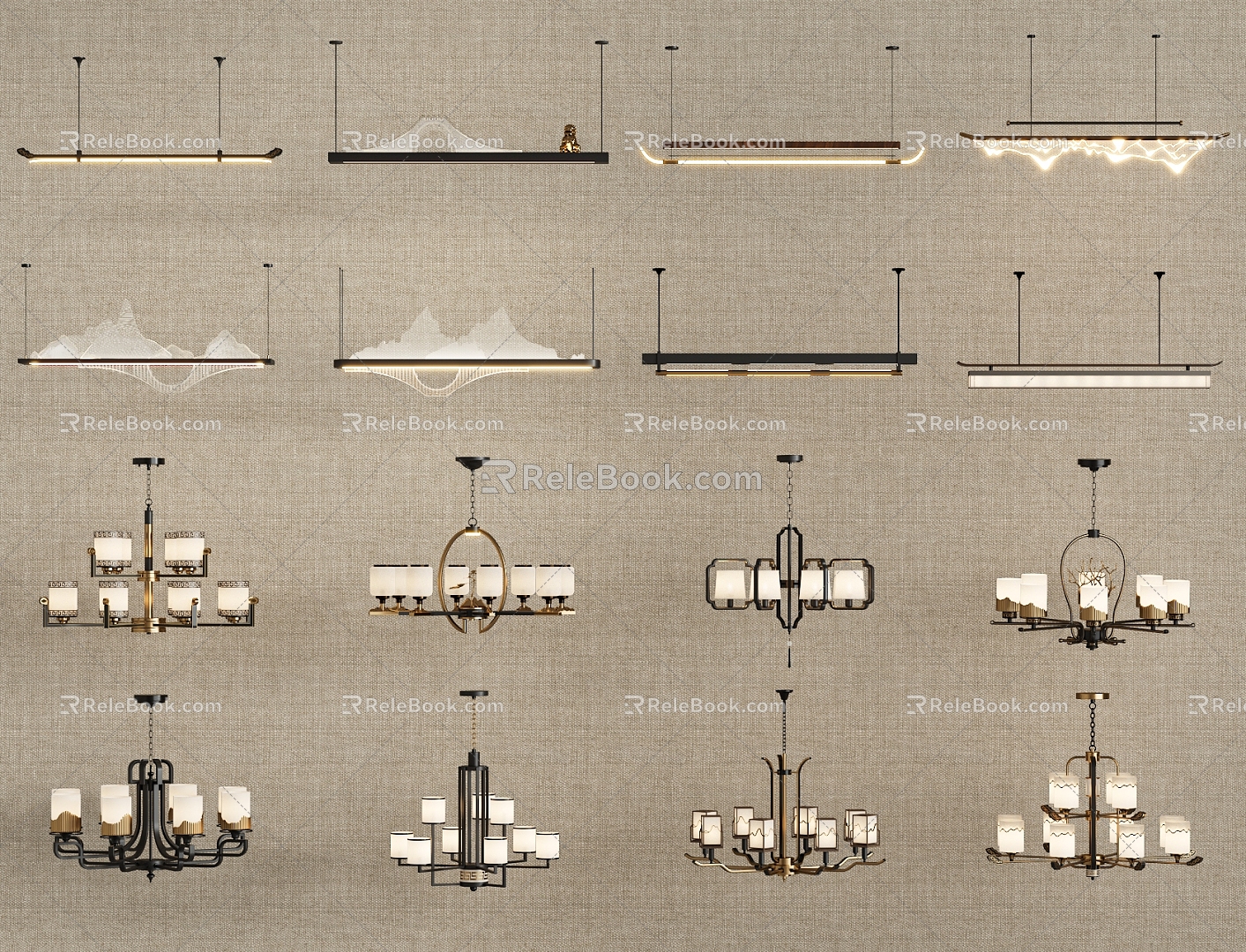 New Chinese Chandelier Combination 3d model