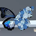 Artistic Butterfly Shaped Floral Installation With Blue White Flowers And Decorative Bottles