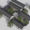 Traditional Chinese Ancient Architecture Classic Gray Roofs Courtyard Layout With Surrounding Trees