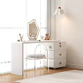 Modern White Dressing Table With Vanity Chair Mirror And Lamp In Bright Room
