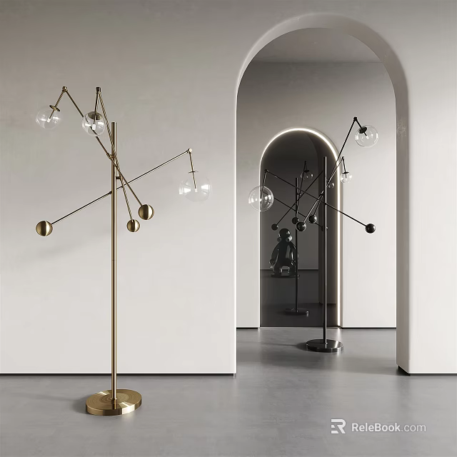 Modern Minimalist Floor Lamp With Golden Metal Frame And Multiple Glass Bulbs 3d model 