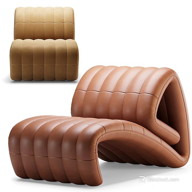 Elegant Modern Single Sofa with Pleated Leather Texture and Unique Brown Design 3d model 