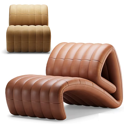 Elegant Modern Single Sofa with Pleated Leather Texture and Unique Brown Design 3d model
