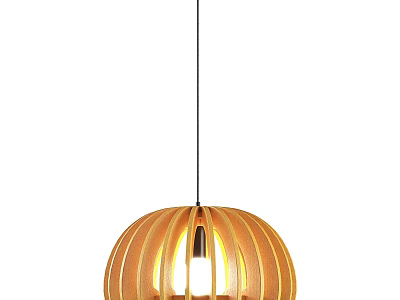 Modern Wooden Round Pendant Light With Striped Design And Warm Illumination 3d model