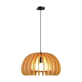 Modern Wooden Round Pendant Light With Striped Design And Warm Illumination