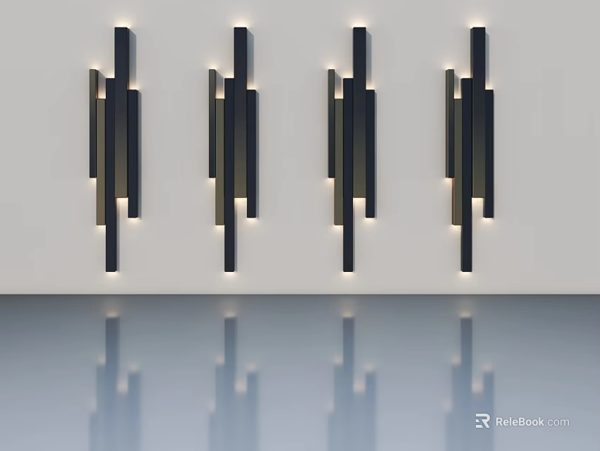 Modern Hinged Doors With Black And Gold Accents On White Wall With Reflections 3d model 