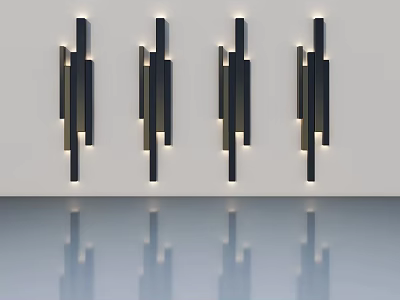 Modern Hinged Doors With Black And Gold Accents On White Wall With Reflections 3d model
