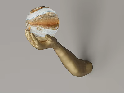 Golden Hand Shaped Wall Lamp Holding Planet Like Sphere Decoration 3d model