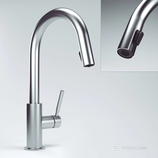 Modern Stainless Steel Kitchen Faucet With Curved Spout And Pull Out Sprayer 3d model 