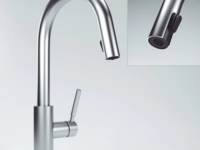 Modern Stainless Steel Kitchen Faucet With Curved Spout And Pull Out Sprayer 3d model