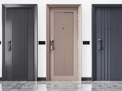 Stylish Modern Security Doors With Vertical Stripes And Electronic Locks In Three Colors 3d model