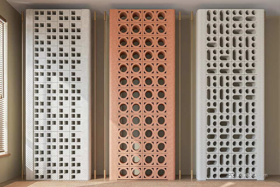 Modern Room Dividers With Decorative Hole Patterns In Three Different Designs 3d model