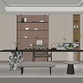 Elegant Modern Tea Room Interior With Long Table Shelves And Decorative Plants