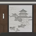 New Chinese Style TV Background Wall Middle Ancient Style Pavilion and Pavilion Wall Cloth Sofa Background Wall New Chinese Style Wall Lamp 3d model