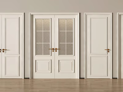 Elegant White Double Doors Interior With Frosted Glass Panels And Wooden Floor 3d model
