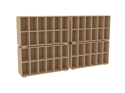 Wooden Shoe Cabinet Featuring Grid Design And Multiple Compartments For Organizing 3d model