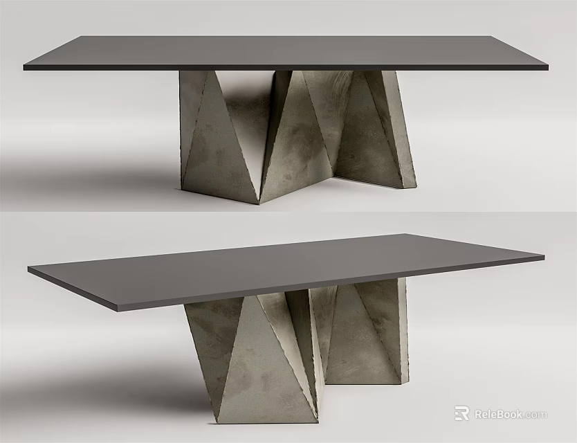Stylish Modern Dining Table With Black Tabletop And Geometric Concrete Base 3d model 