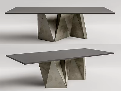 Stylish Modern Dining Table With Black Tabletop And Geometric Concrete Base 3d model