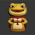 Yellow Cartoon Frog Wearing Red Scarf And Yellow Apron With Red Ribbon