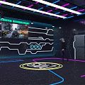 Metaverse Experience Space With VR Headset User And Neon Digital Lights
