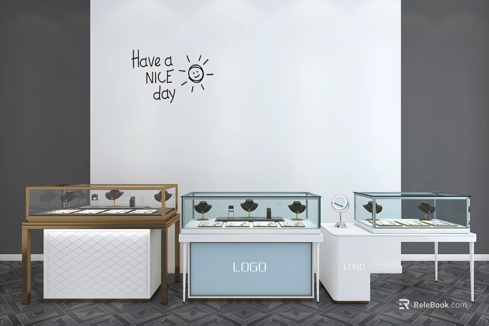 Modern Retail Display Cabinets With Glass Doors Wood Frame And LOGO Panels 3d model 