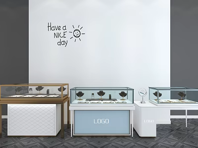 Modern Retail Display Cabinets With Glass Doors Wood Frame And LOGO Panels 3d model