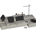 White Sectional Sofa With Gray Cushions Small Side Table And Decorative Items 3d model