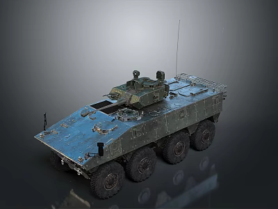 Military Wheeled Armored Vehicle with Camouflage Paint Roof Turret and Protective Armor 3d model