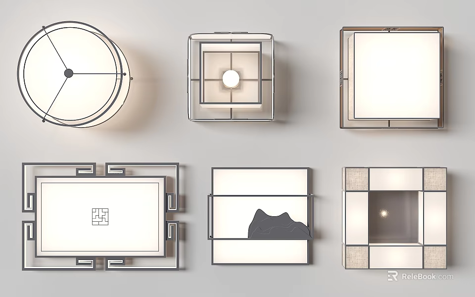 Modern Traditional Ceiling Lights With Circular Square Rectangular Shapes And Elegant Frame Designs 3d model