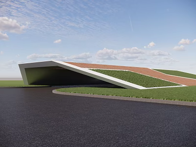Modern Architectural Building With Green Roof And Curved Design 3d model
