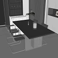 Modern Dark Wood Dining Table With Metal Frame Chairs And Green Plant In Contemporary Kitchen