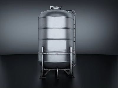 Large Silver Industrial Storage Tank With Metal Ladder And Stable Base 3d model