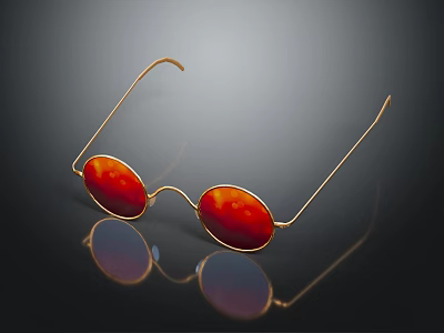 Trendy Gold Frame Sunglasses With Red Lenses For Fashion Accessory Look 3d model