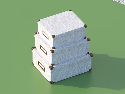 Decorative Ornament Set With Three Stacked White Fabric Boxes And Brown Corner Accents 3d model