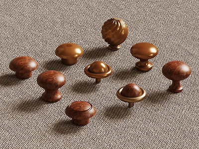 Elegant Cabinet Knobs With Wooden And Brass Decorative Designs For Furniture Drawers 3d model